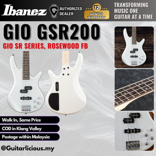 Ibanez Gio SR Series GSR200 , 4 String Electric Bass Guitar - Pure White ( GSR200-BK / GSR-200 / GSR 200 )