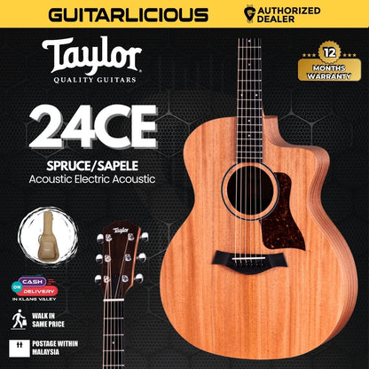 Taylor 24ce Sapele/Mahogany Grand Auditorium Acoustic-Electric Guitar (T25-24CE)