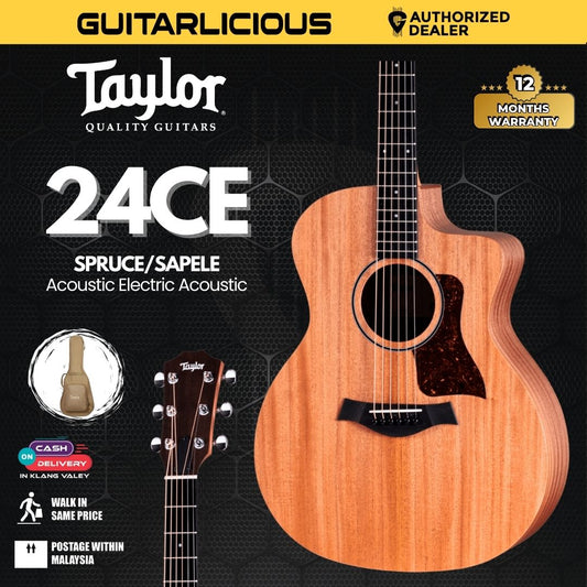 Taylor 24ce Sapele/Mahogany Grand Auditorium Acoustic-Electric Guitar (T25-24CE)