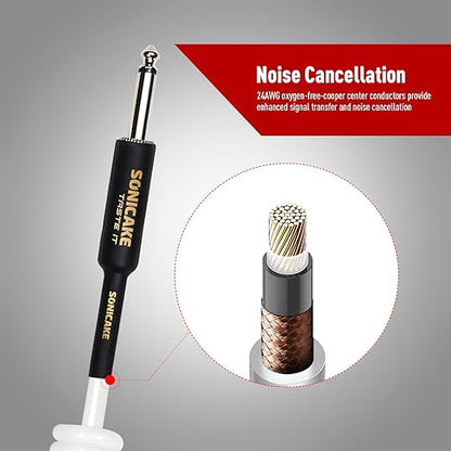 SONICAKE QGC-50 Instrument Coiled Cable 32Feet/10M  (1/4 Right Angle to Straight) - White (QGC-50)