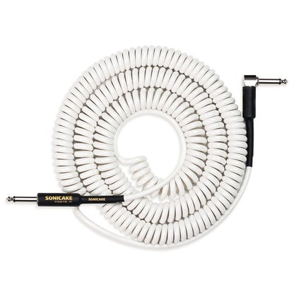 SONICAKE QGC-50 Instrument Coiled Cable 32Feet/10M  (1/4 Right Angle to Straight) - White (QGC-50)