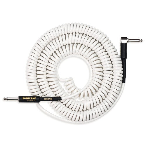 SONICAKE QGC-50 Instrument Coiled Cable 32Feet/10M  (1/4 Right Angle to Straight) - White (QGC-50)