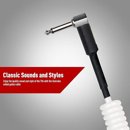 SONICAKE QGC-50 Instrument Coiled Cable 32Feet/10M  (1/4 Right Angle to Straight) - White (QGC-50)