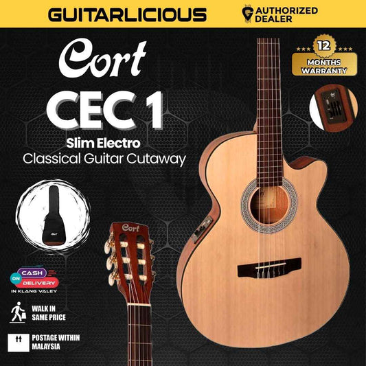 Cort CEC1 Slim Electro Classical Guitar Cutaway Preamp Open Pore With Gigbag - (CEC1)