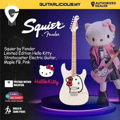 Squier by Fender Limited Edition Hello Kitty Stratocaster Electric Guitar, Maple FB -White