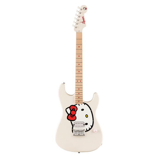 Squier by Fender Limited Edition Hello Kitty Stratocaster Electric Guitar, Maple FB -White
