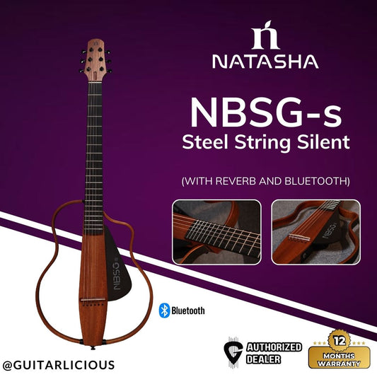 Natasha NBSG-s Steel String Silent Smart Guitar (with Reverb and Bluetooth) - Non Rechargable - Mahogany