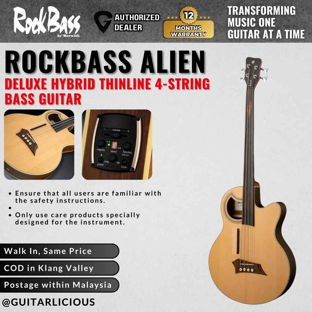 Warwick RockBass Alien Deluxe Hybrid Thinline 4-String Bass Guitar, Natural Transparent Satin