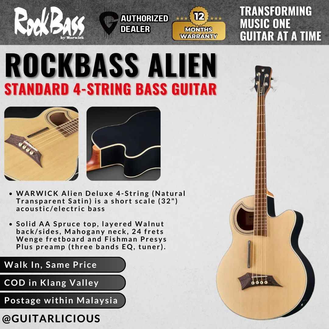 Warwick RockBass Alien Standard 4-String Bass Guitar, Natural Transparent Satin