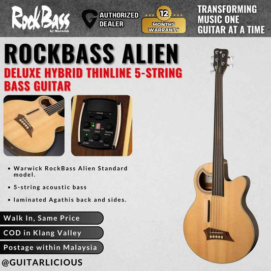 Warwick RockBass Alien Deluxe Hybrid Thinline 5-String Bass Guitar, Natural Transparent Satin