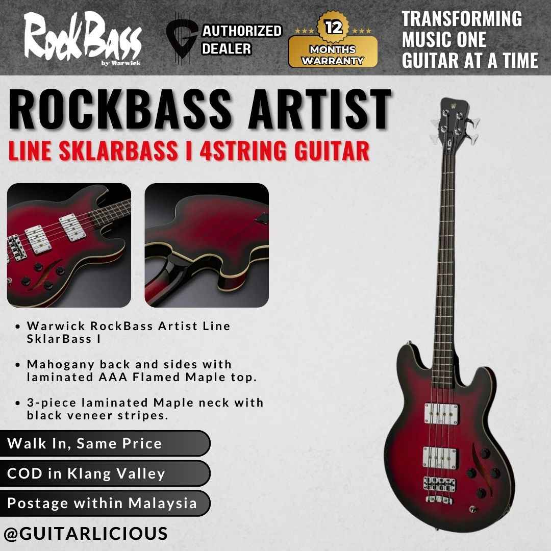 Warwick RockBass Artist Line SklarBass I 4String Guitar, Burgundy Blackburst Transparent High Polish