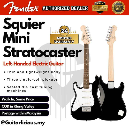 Squier Mini Stratocaster Left-Handed Electric Guitar, Laurel FB, Black