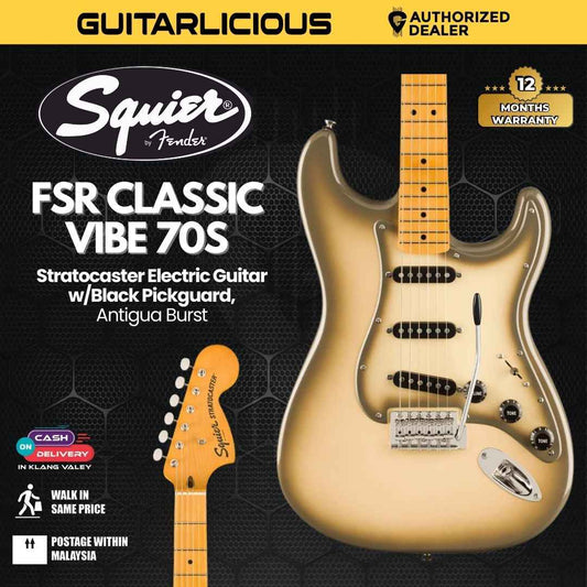 Squier FSR Classic Vibe 70s Stratocaster Electric Guitar w/Black Pickguard, Antigua Burst