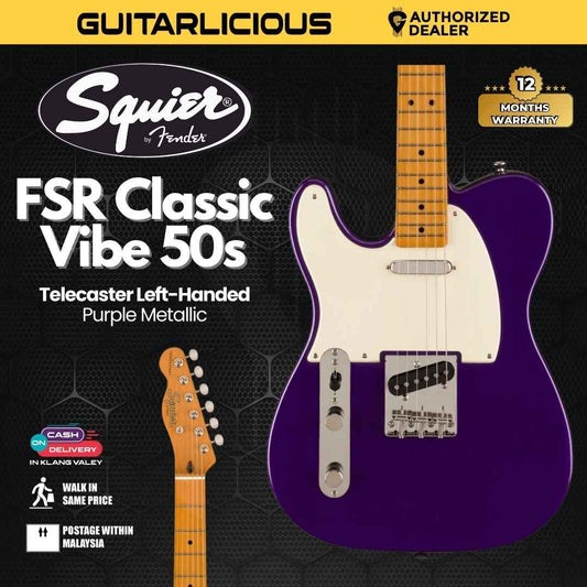Squier FSR Classic Vibe 50s Telecaster Left-Handed Electric Guitar, Maple FB, Purple Metallic
