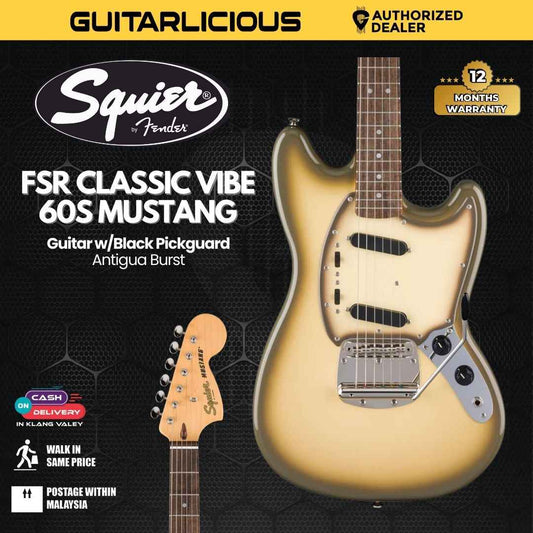 Squier FSR Classic Vibe 60s Mustang Guitar w/Black Pickguard, Laurel FB, Antigua Burst