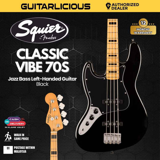 Squier Classic Vibe 70s Jazz Bass Left-Handed Guitar, Maple FB, Black