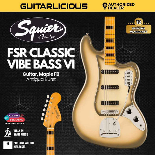 Squier FSR Classic Vibe Bass VI Guitar, Maple FB, Antigua Burst