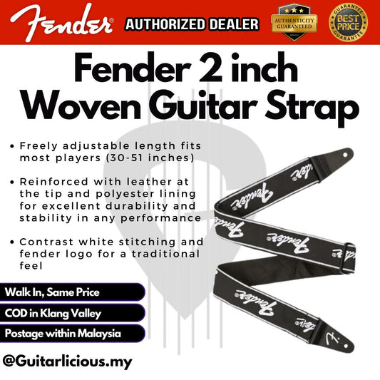 Fender 2 inch Woven Guitar Strap, Silver/Black