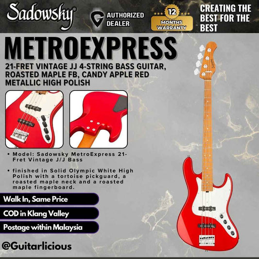 Sadowsky MetroExpress 21-fret Vintage JJ 4-String Bass Guitar, Candy Apple Red Metallic High Polish