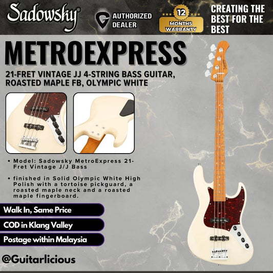 Sadowsky MetroExpress 21-fret Vintage JJ 4-String Bass Guitar, Roasted Maple FB, Olympic White