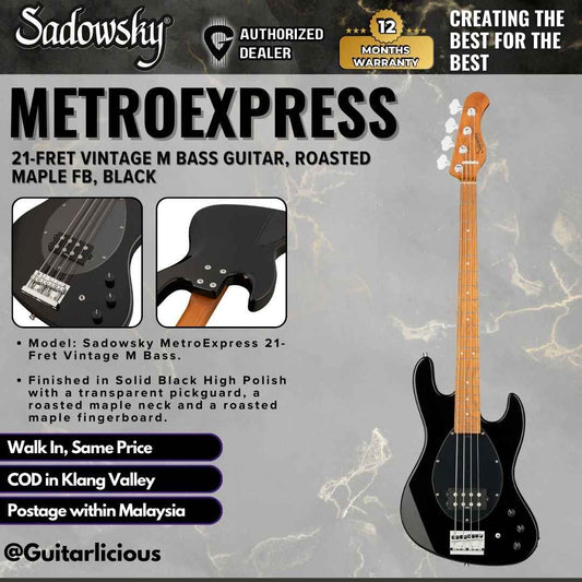 Sadowsky MetroExpress 21-fret Vintage M Bass Guitar, Roasted Maple FB, Black