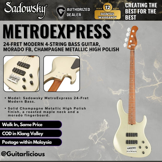 Sadowsky MetroExpress 24-Fret Modern 4-String Bass Guitar, Morado FB, Champagne Metallic High Polish