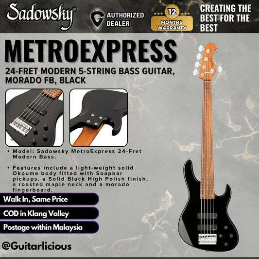 Sadowsky MetroExpress 24-Fret Modern 5-String Bass Guitar, Morado FB, Black