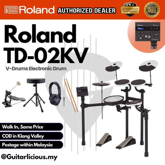 Roland TD-02KV V-Drums Electronic Drum Set with Headphone, Drum Throne and Drumsticks