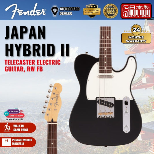Fender Japan Hybrid II Telecaster Electric Guitar, RW FB, Black