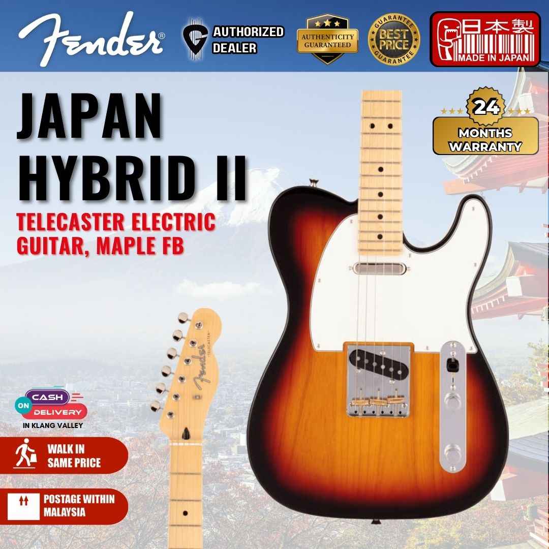 Fender Japan Hybrid II Telecaster Electric Guitar, Maple FB, 3-Color Sunburst