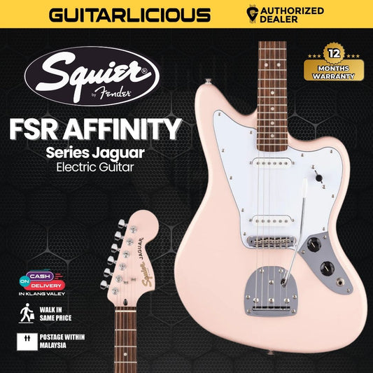 Squier FSR Affinity Series Jaguar Electric Guitar, Laurel FB, Shell Pink