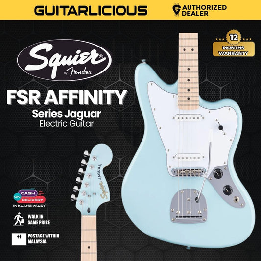 Squier FSR Affinity Series Jaguar Electric Guitar, Maple FB, Daphne Blue