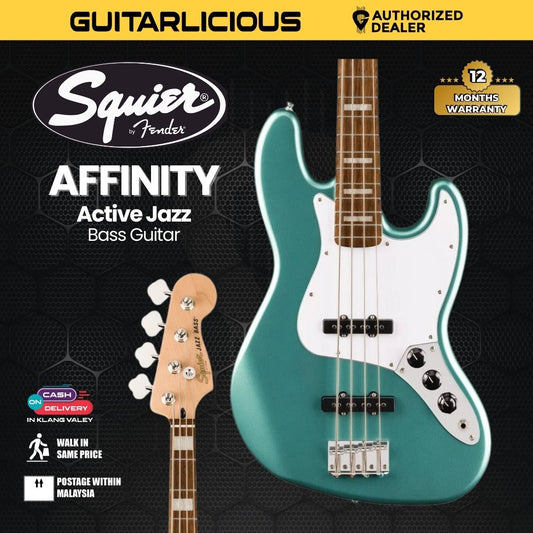 Squier Affinity Series Active Jazz Bass Guitar, Laurel FB, Mystic Sea Foam Green