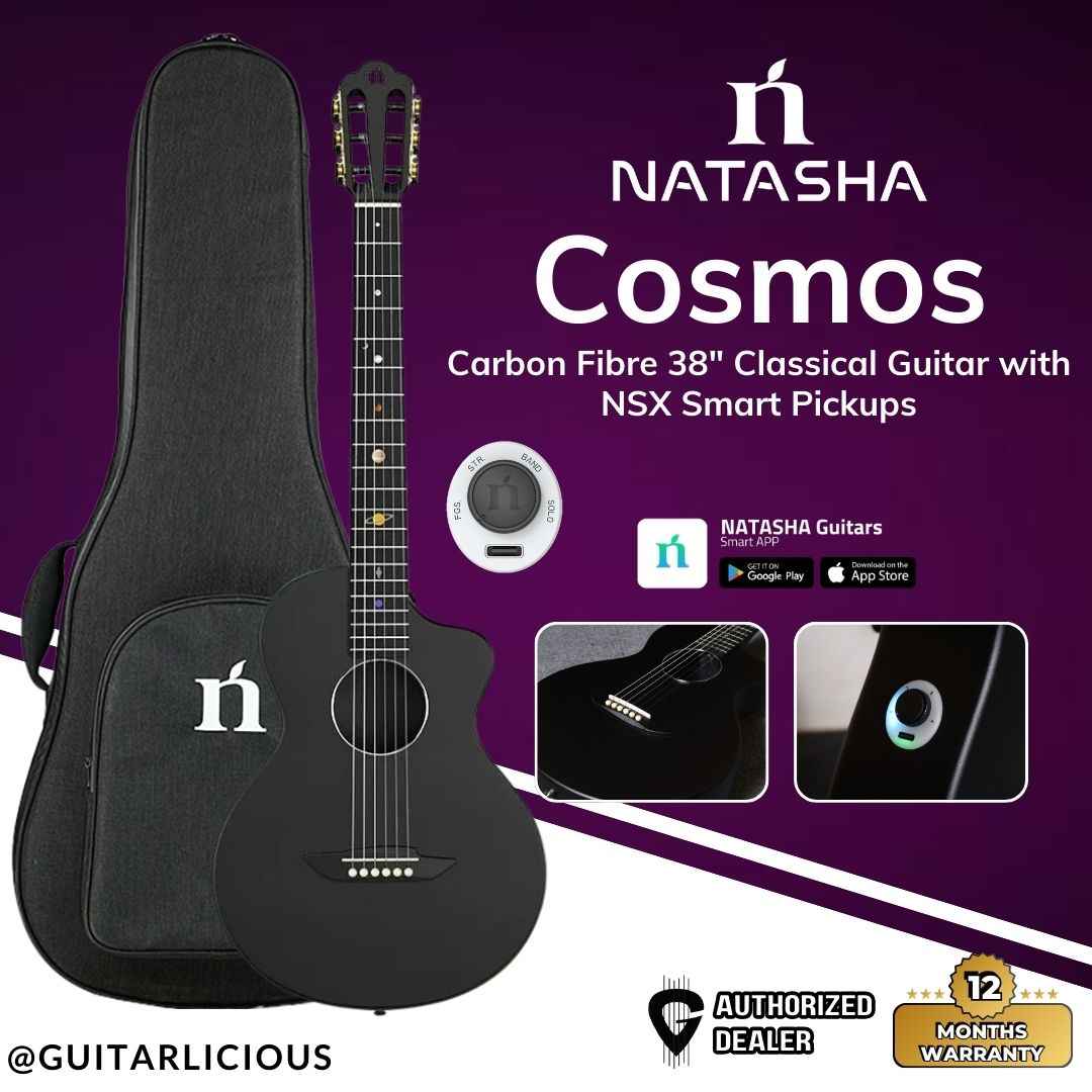 Natasha Cosmos Carbon Fibre 38" Classical Guitar with NSX Smart Pickups with Bag