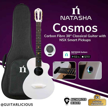 Natasha Cosmos Carbon Fibre 38" Classical Guitar with NSX Smart Pickups with Bag