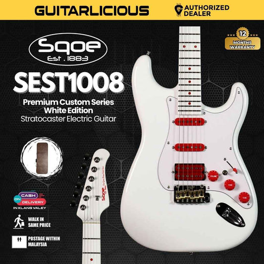 SQOE SEST1008 Premium Custom Series White Edition Stratocaster Electric Guitar with Hardcase