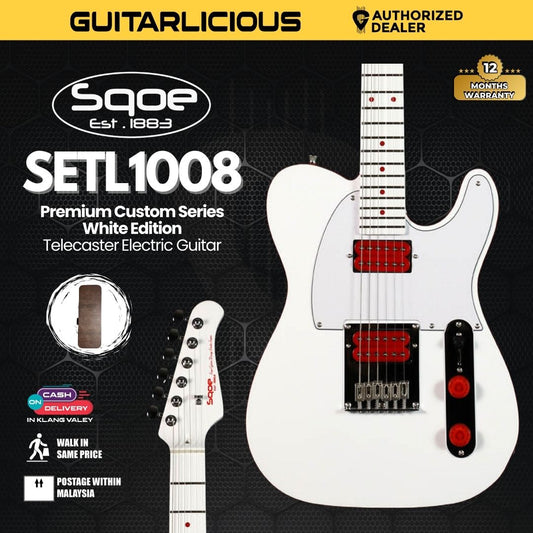 SQOE SETL1008 Premium Custom Series White Edition Telecaster Electric Guitar with Hardcase