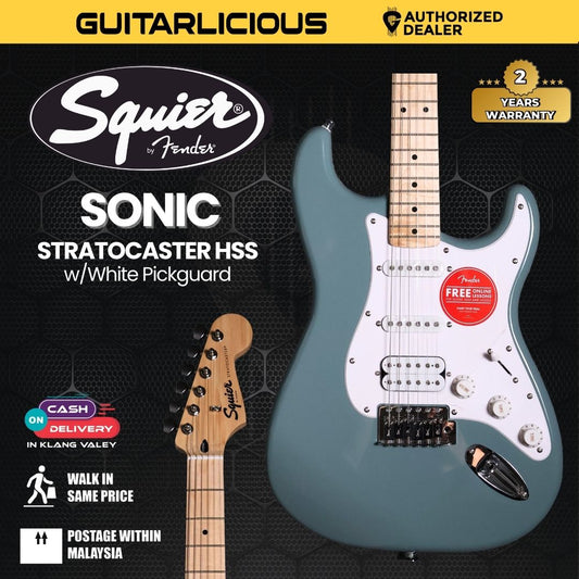 Squier Sonic Stratocaster HSS Electric Guitar With White Pickguard, Maple FB - Sonic Grey
