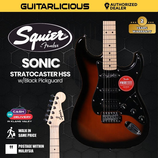 Squier Sonic Stratocaster HSS Electric Guitar With White Pickguard, Maple FB - 2-Color Sunburst