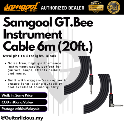 Samgool GT.Bee Instrument Cable, 6m (20ft.), Straight to Straight / Straight to Angled – Black
