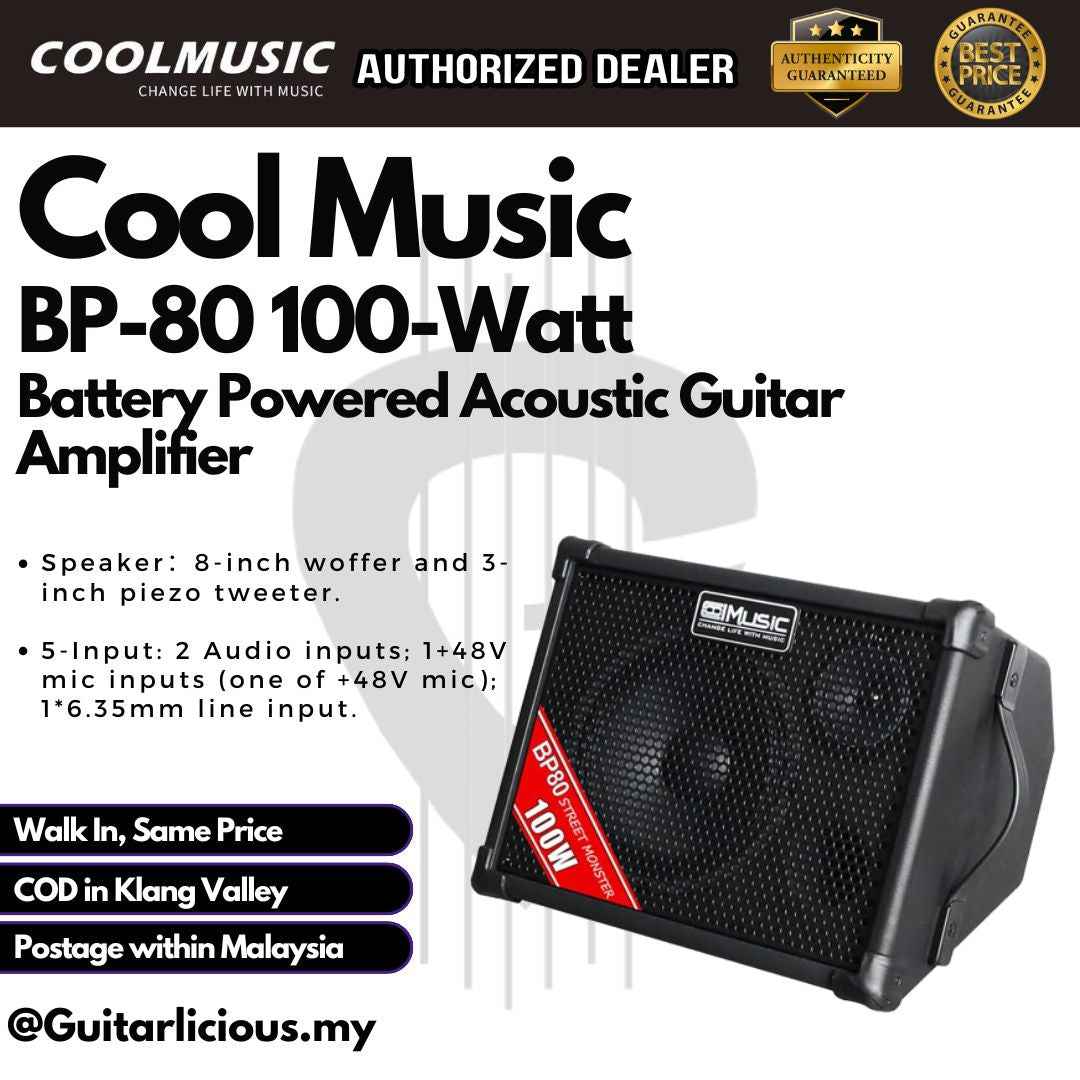 Cool Music BP-80 100-Watt Battery Powered Acoustic Guitar Amplifier - Black
