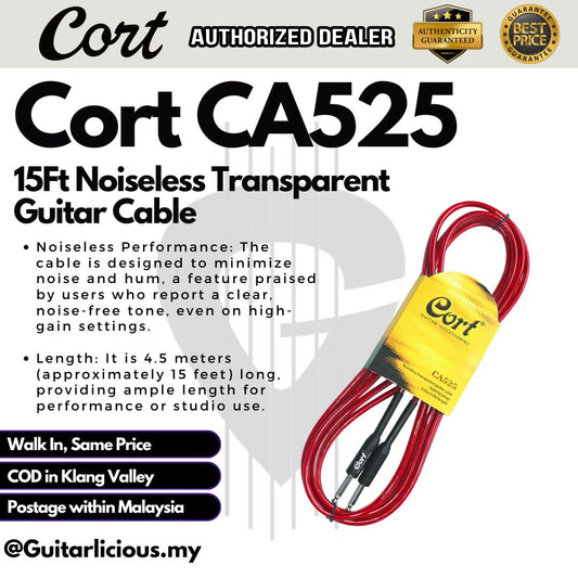 Cort CA525 15ft Noiseless Guitar Cable - Red