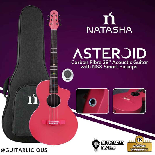 Natasha Asteroid Carbon Fibre 38" Acoustic Guitar with NSX Smart Pickups with Bag - Peach Pink