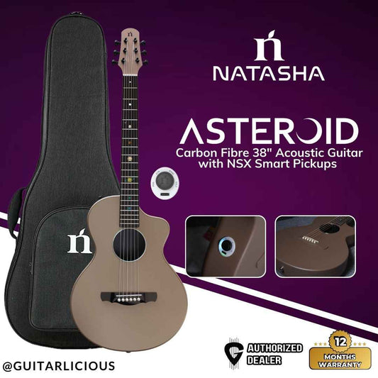 Natasha Asteroid Carbon Fibre 38" Acoustic Guitar with NSX Smart Pickups with Bag - Latte