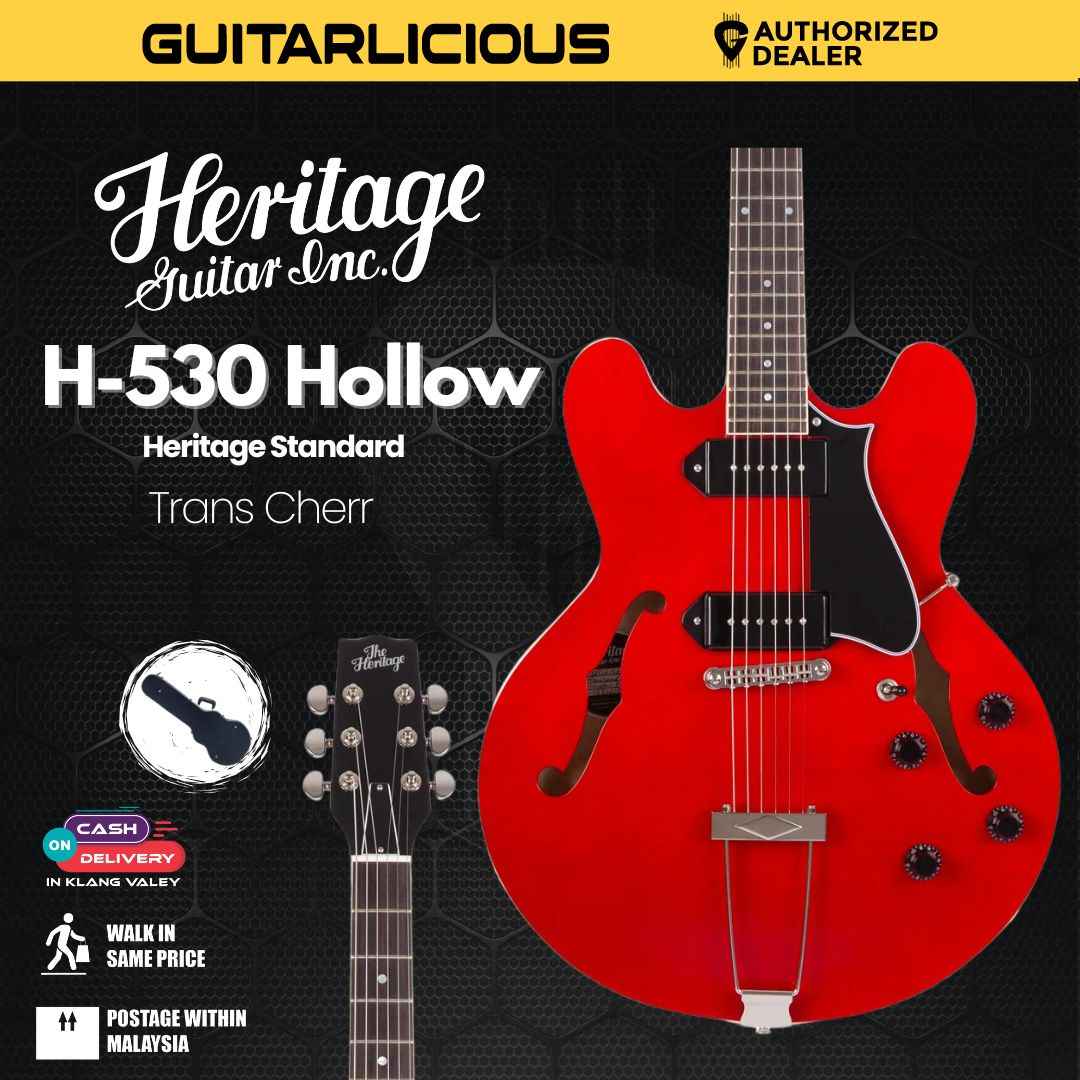 Heritage Standard H-530 Hollow Electric Guitar with Case, Trans Cherry