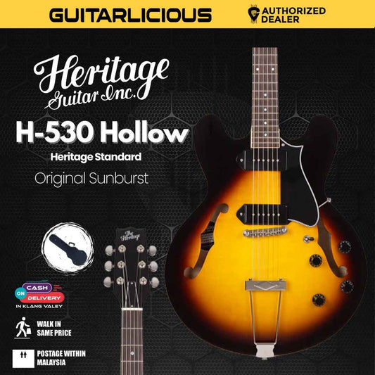 Heritage Standard H-530 Hollow Electric Guitar with Case, Original Sunburst