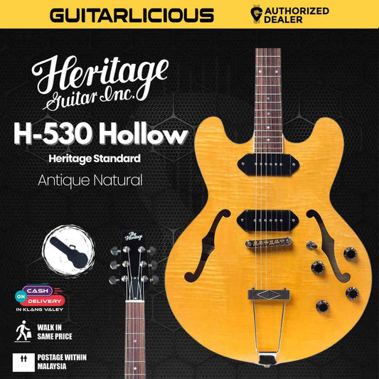 Heritage Standard H-530 Hollow Electric Guitar with Case, Antique Natural