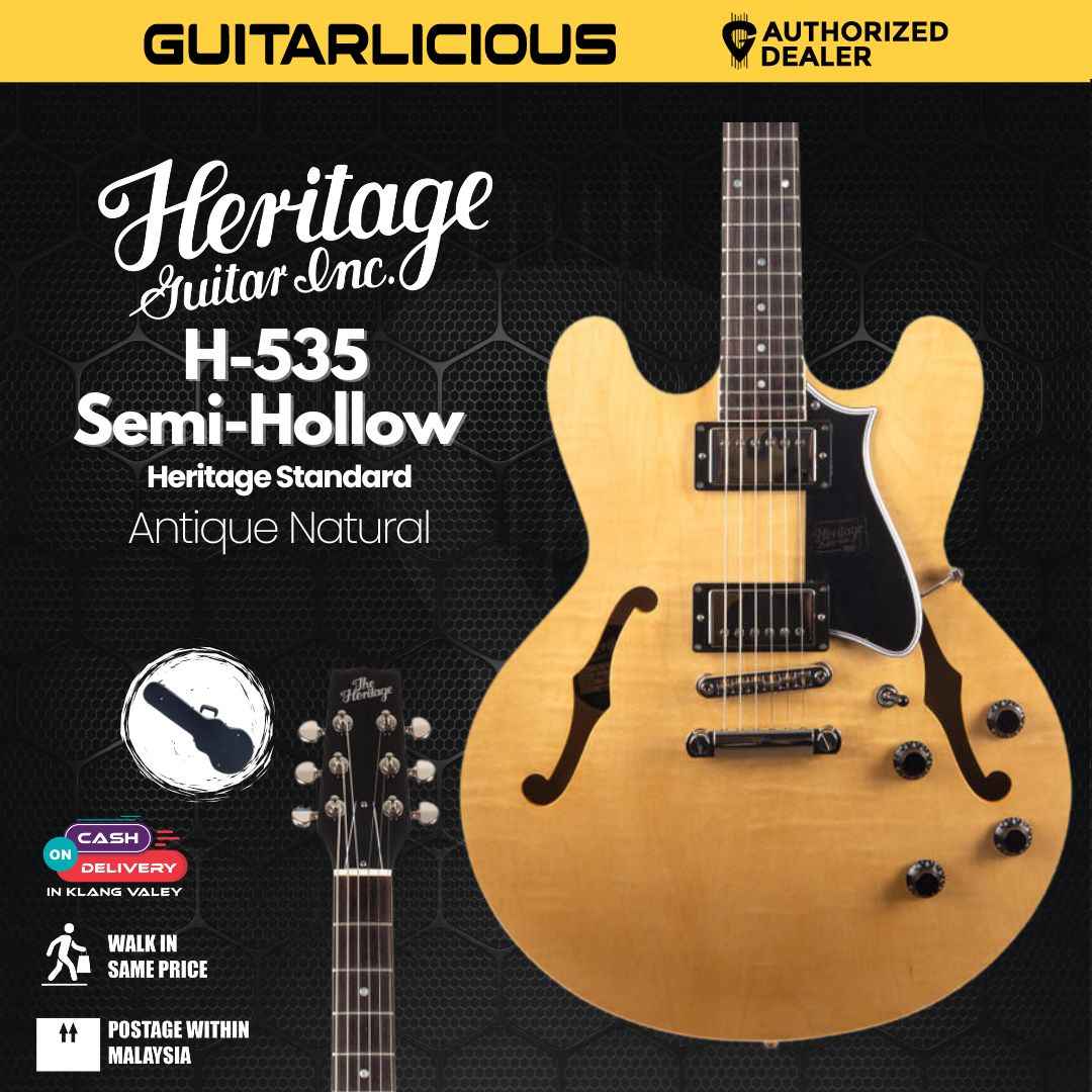 Heritage Standard H-535 Semi-Hollow Electric Guitar with Case, Antique Natural