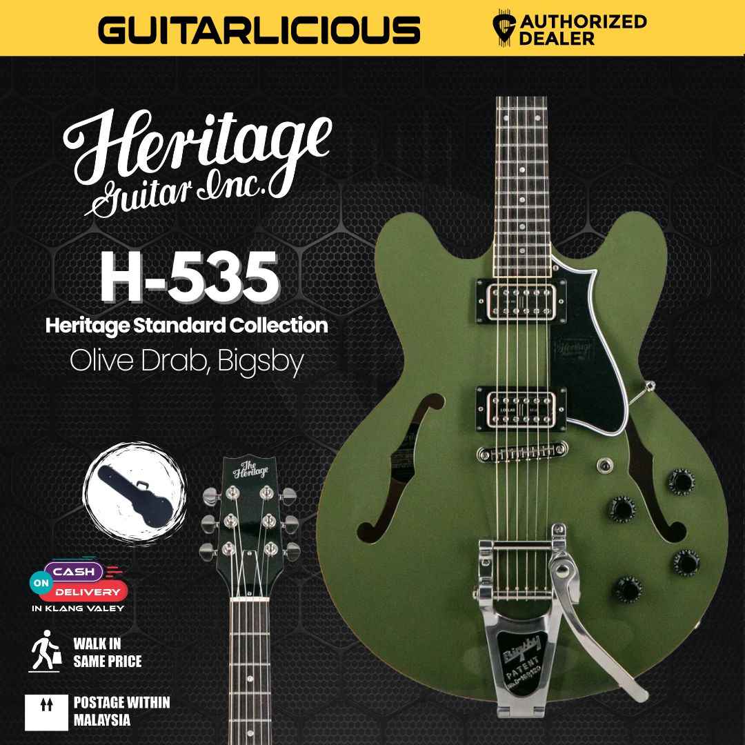 Heritage Standard Collection H-535 Electric Guitar w/Case, Olive Drab, Bigsby