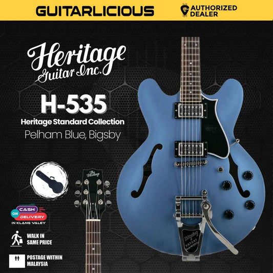 Heritage Standard Collection H-535 Electric Guitar w/Case, Pelham Blue, Bigsby